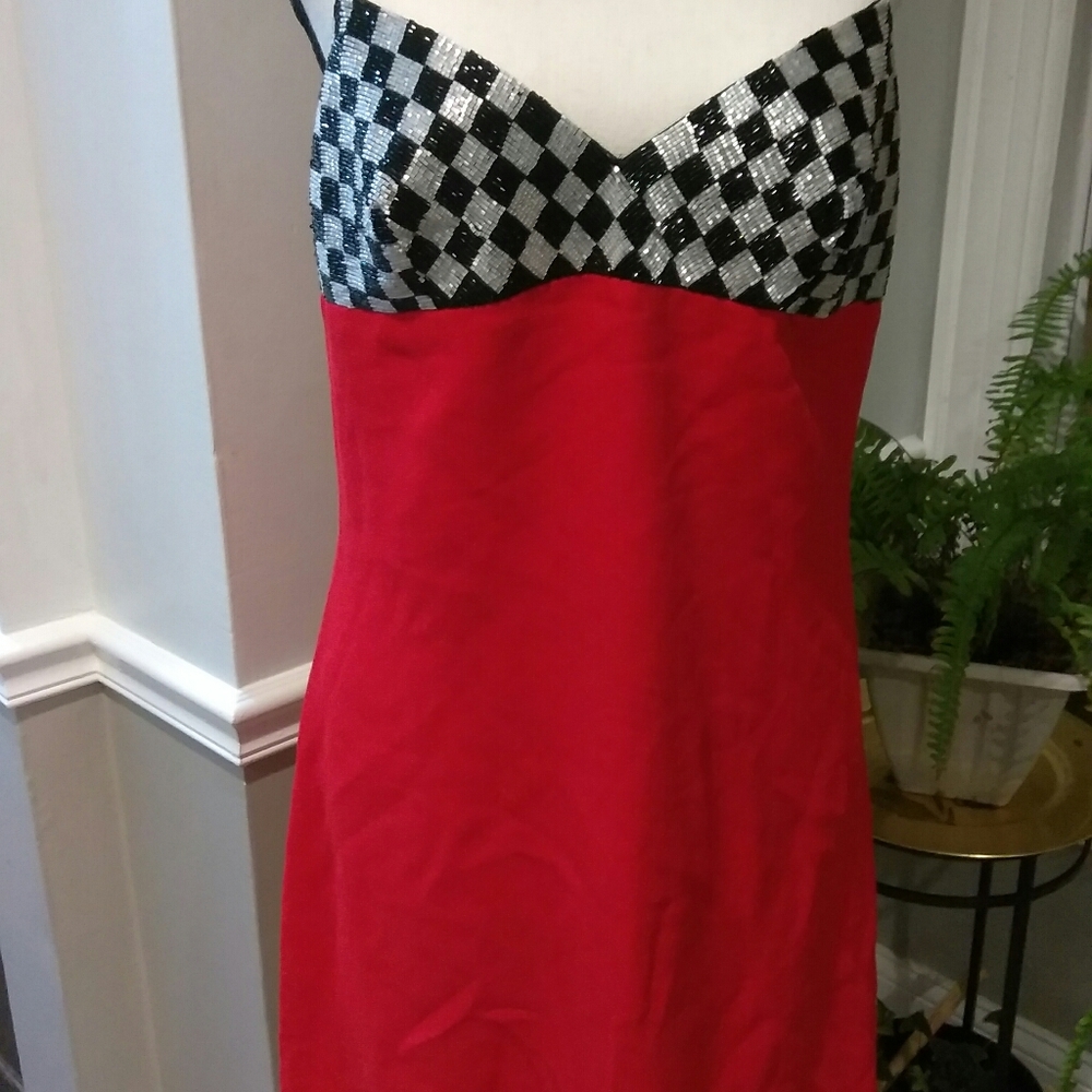Racing Flag Check Beaded Dress